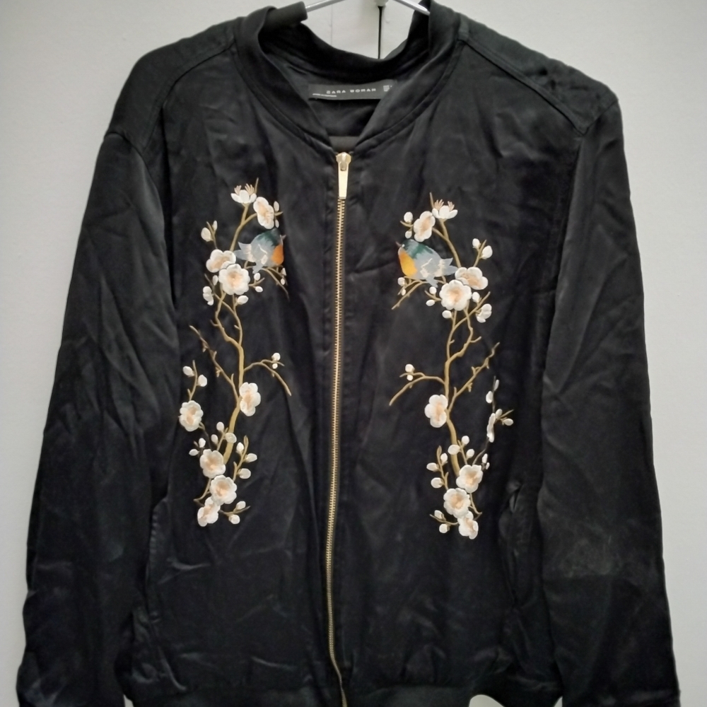 COPY - Zara Women black satin embroidered women  jacket s